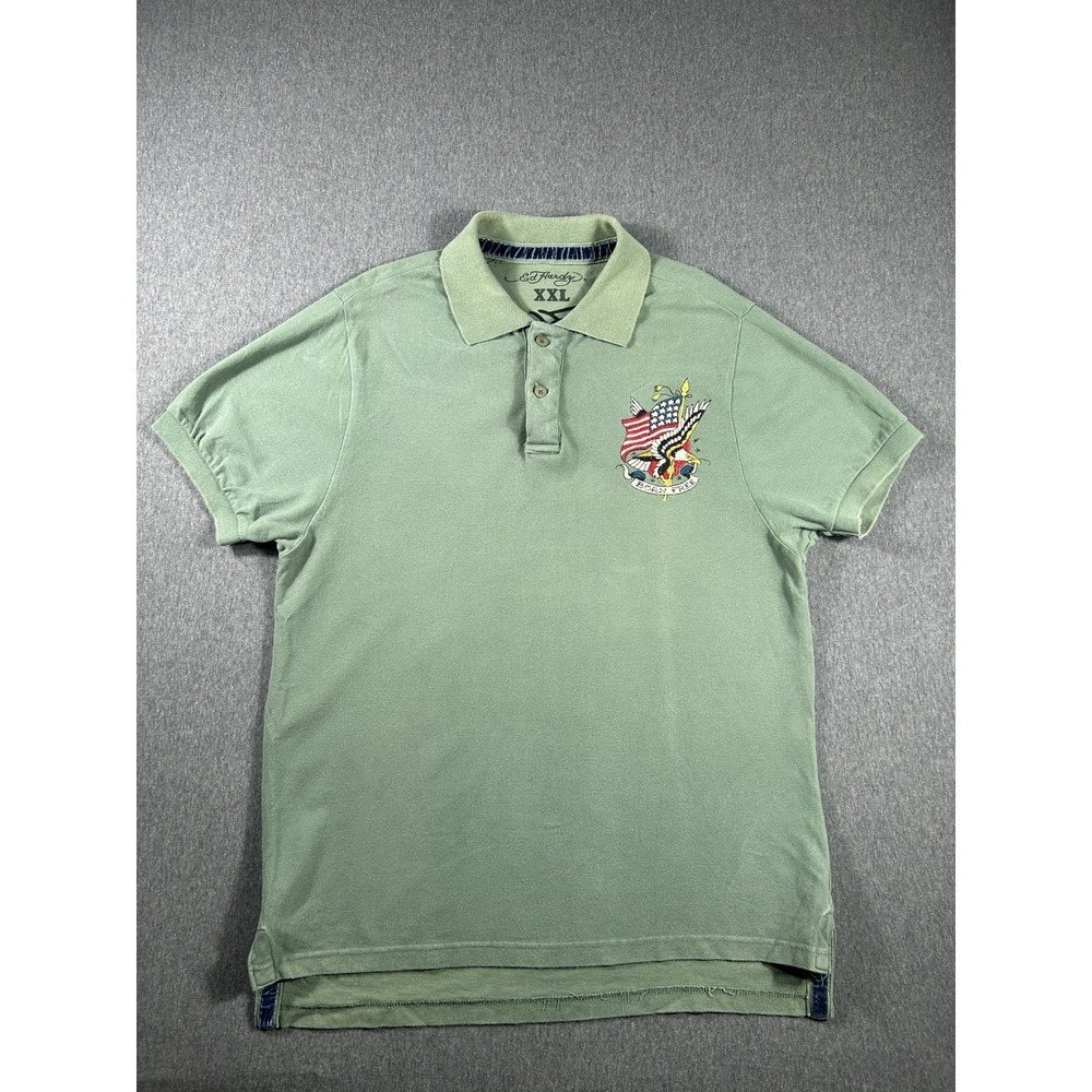 Ed Hardy‎ Men's XXL GreenBorn Free EagleEmbroidered Polo Shirt